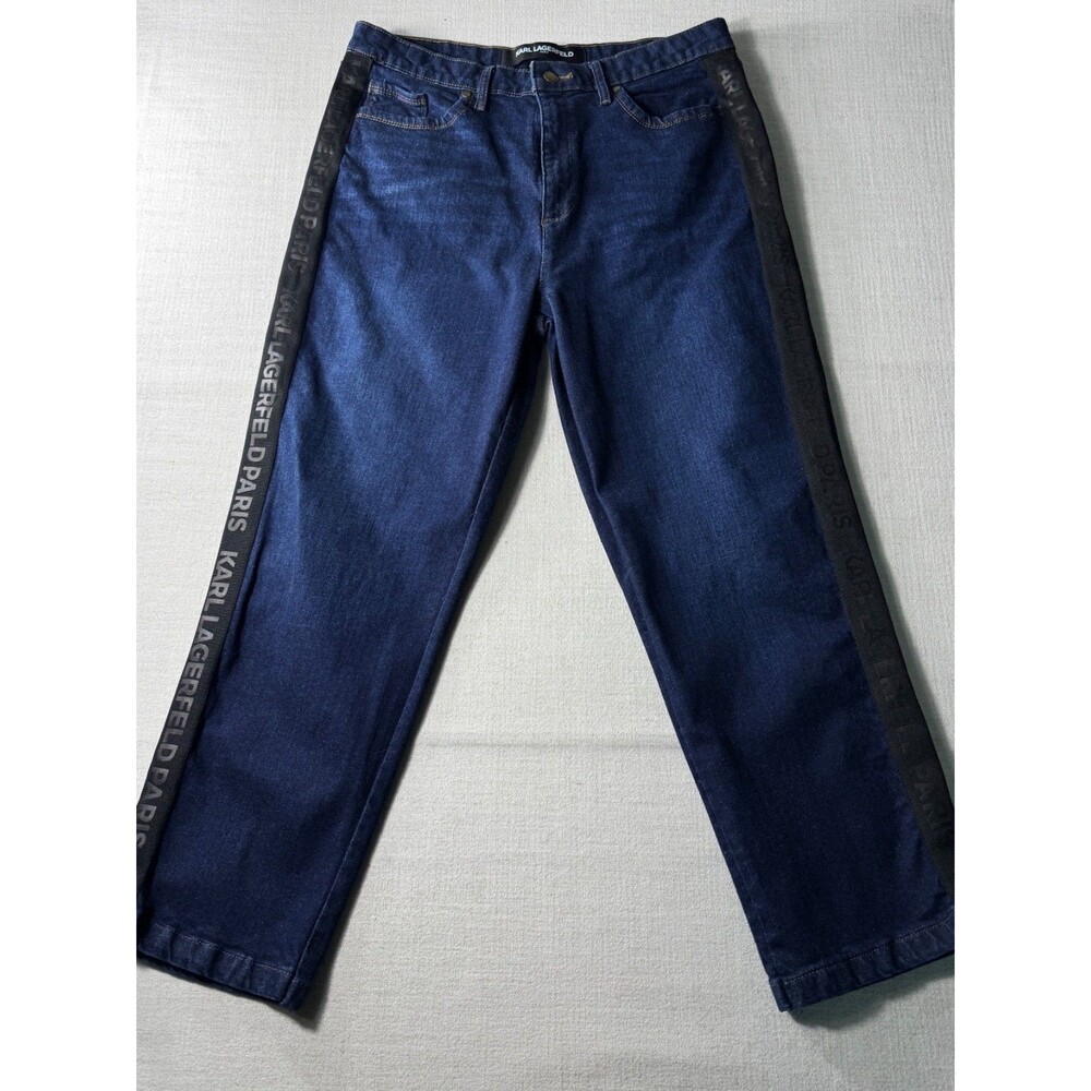 Karl Lagerfeld Paris Women's Straight Leg Blue Denim Jeans 14 High Rise 34x27